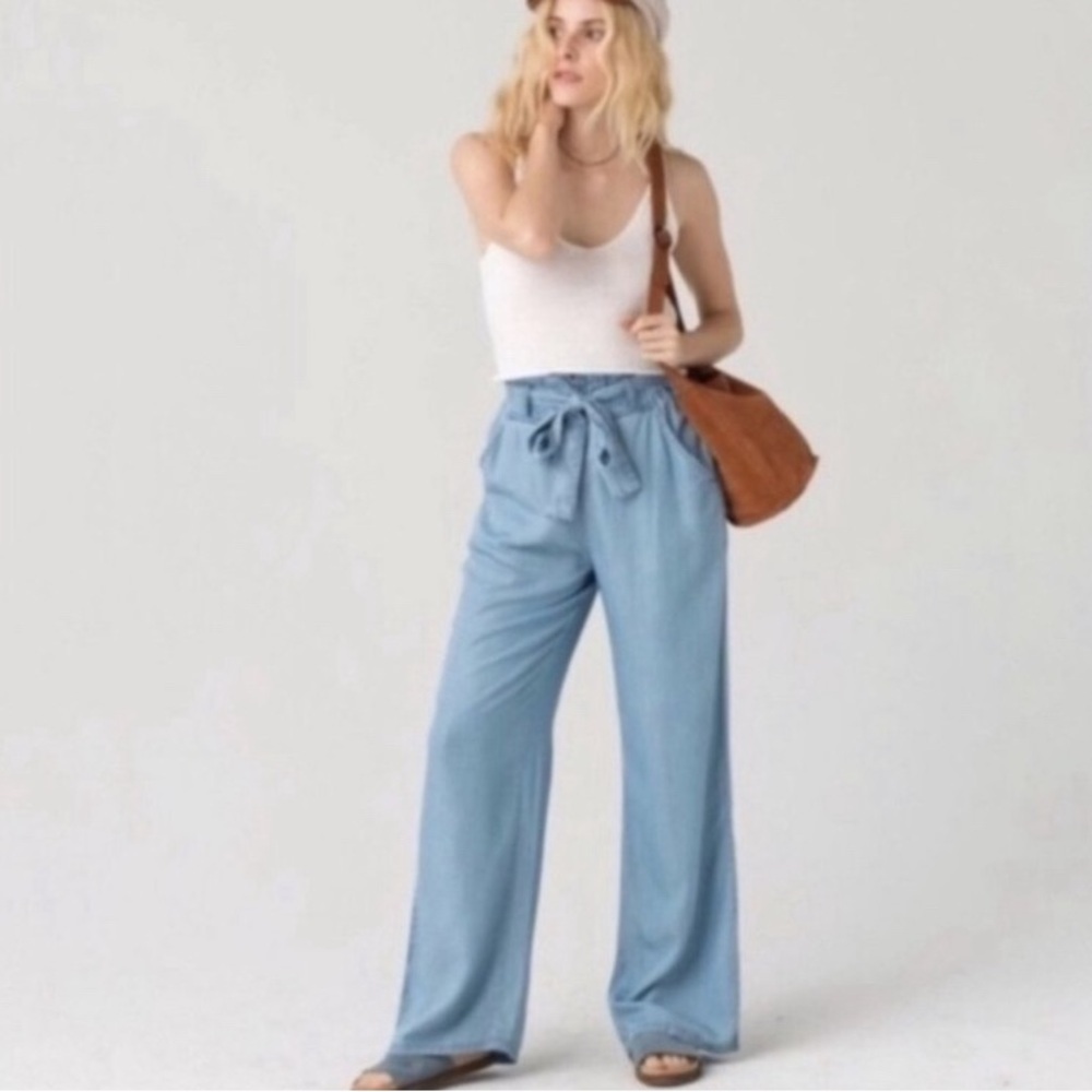 Thread & Supply Light Blue Wide Leg Tie-Waist Pants